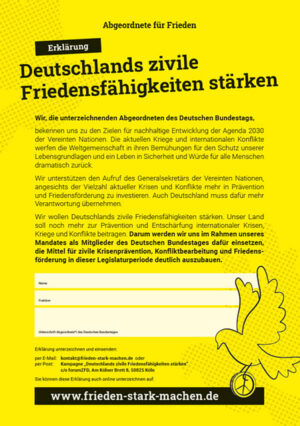 Flugblatt: Brief an die Abgeordneten des Deutschen Bundestages - Deutschlands zivile Friedensfähigkeiten stärken