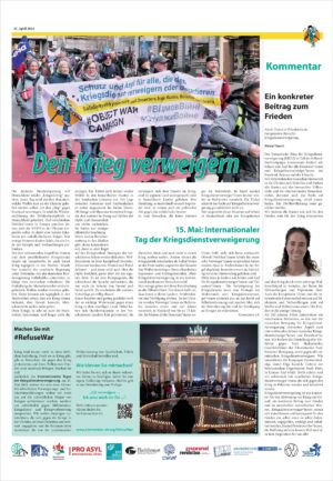Zeitung: Den Krieg verweigern - Beilage in der Wochenzeitung Freitag, April 2024